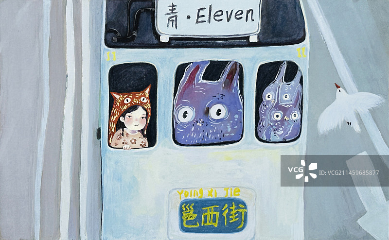 公交车女孩图片素材