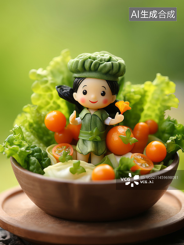 【AI数字艺术】蔬菜沙拉与小人小孩模型图片素材