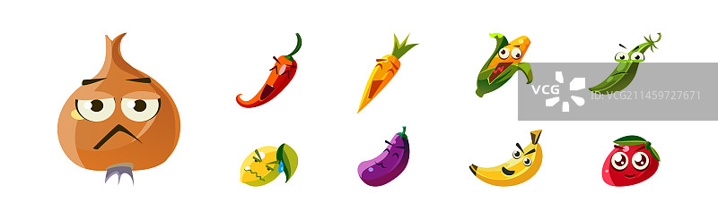 有趣的带脸的水果和蔬菜角色图片素材