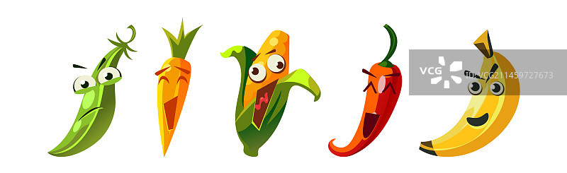 有趣的带脸的水果和蔬菜角色图片素材