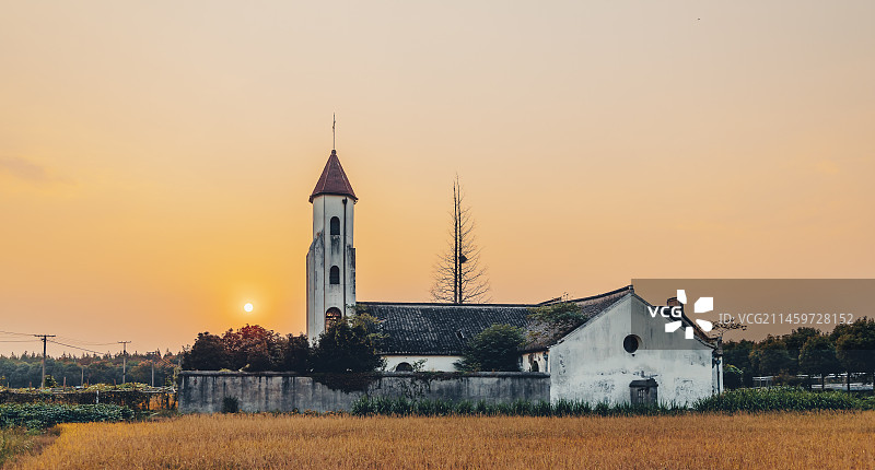 田园风光·上海松江（佘山镇张朴村）·张朴桥天主堂图片素材