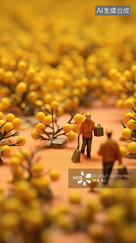 【AI数字艺术】在田野间辛勤劳作的人们，创意微缩图片素材