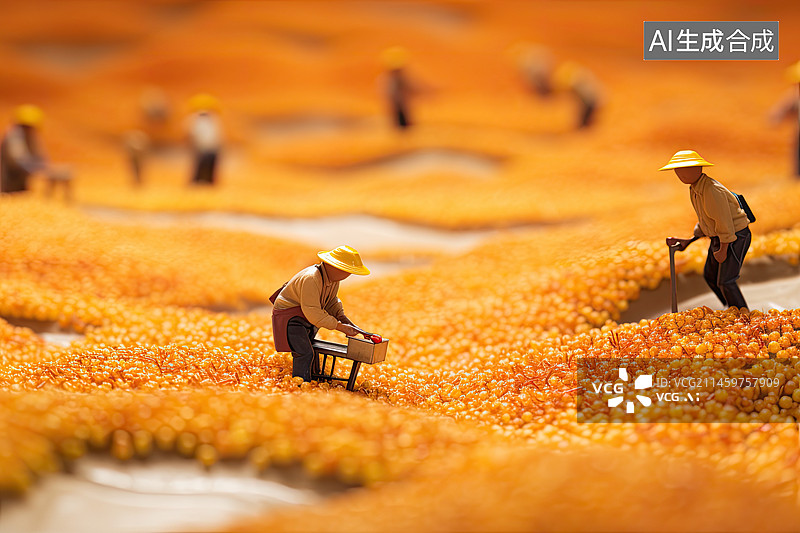 【AI数字艺术】在田野间辛勤劳作的人们，创意微缩图片素材