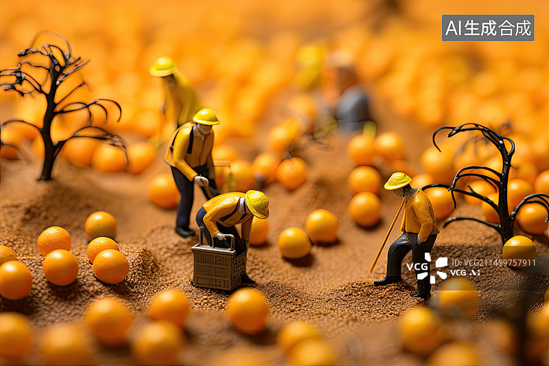 【AI数字艺术】在田野间辛勤劳作的人们，创意微缩图片素材