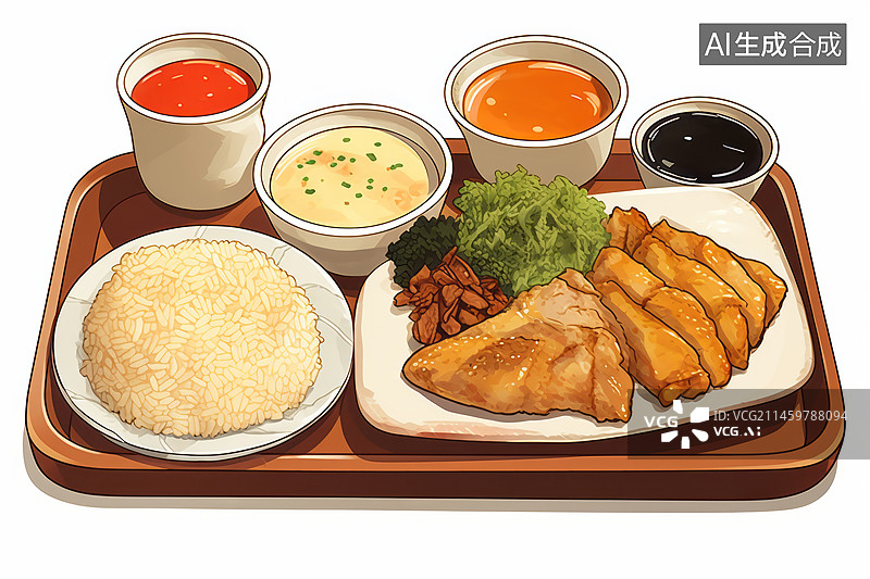【AI数字艺术】鸡肉饭快餐插画图片素材