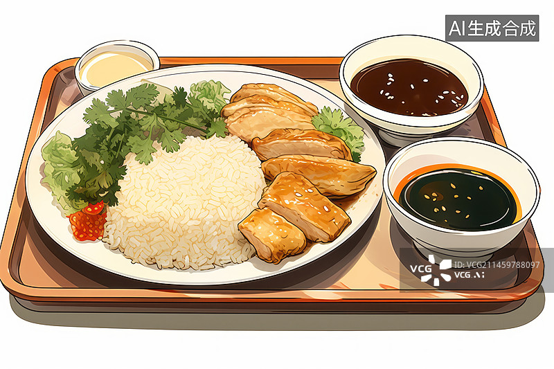 【AI数字艺术】鸡肉饭快餐插画图片素材