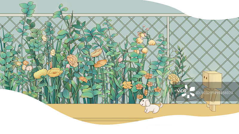 线性扁平清新治愈植物绿色插画封面图片素材