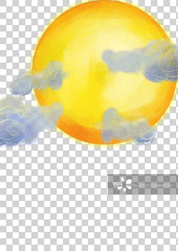 免抠元素国风原创手绘节日月亮圆形云朵夜空背景底纹发光节日满月图片素材