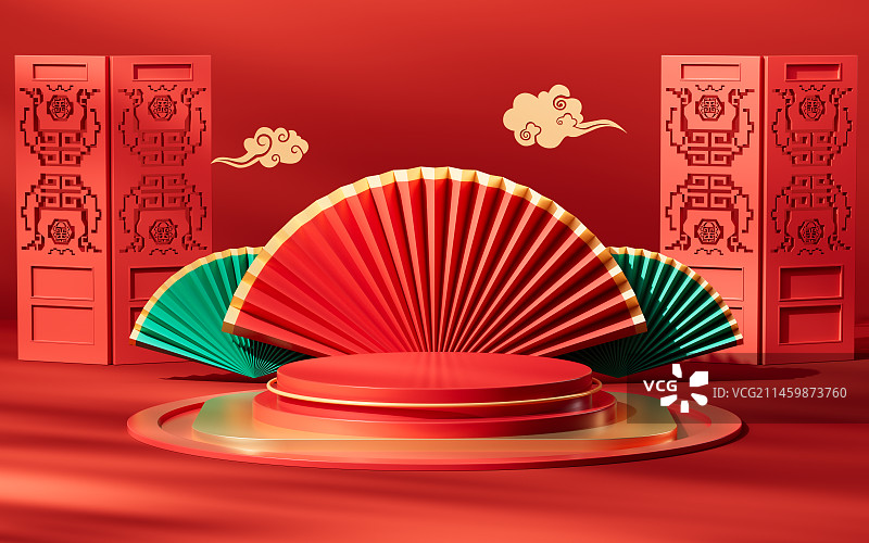 中国风展示台电商背景3D渲染图片素材