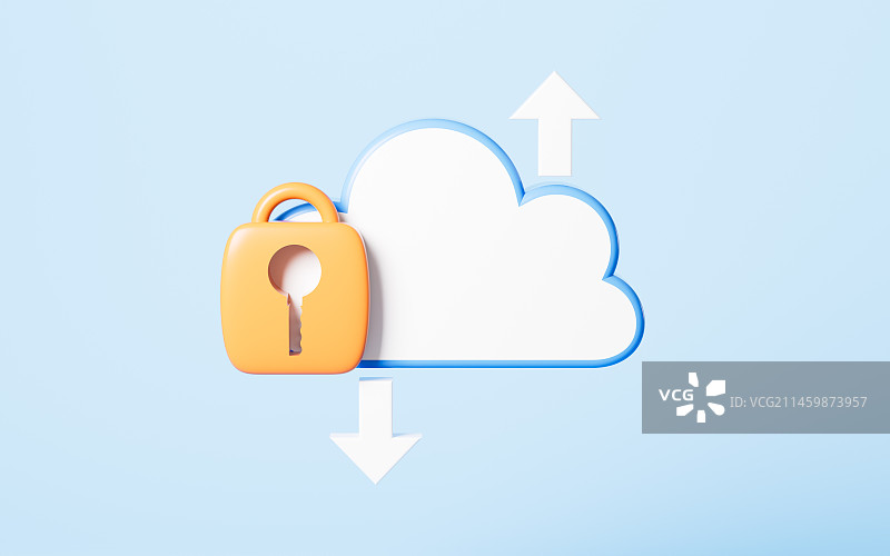 云计算与数据加密防御概念3D渲染图片素材