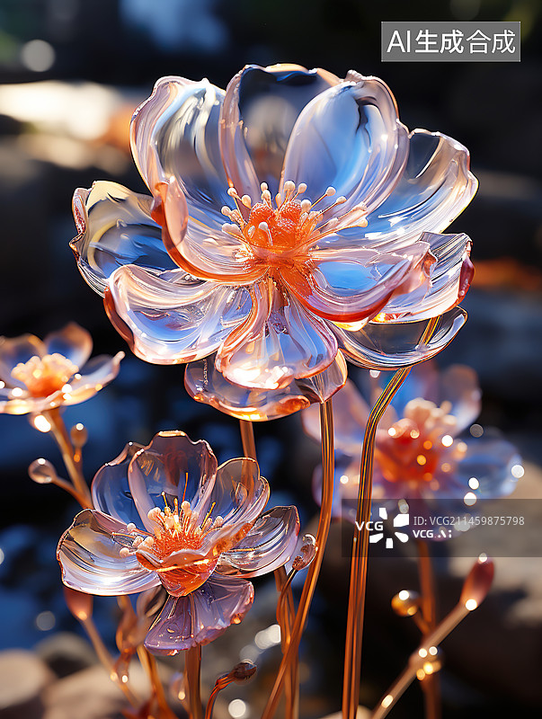 【AI数字艺术】梦幻浪漫风格水晶花朵花丛背景插画图图片素材