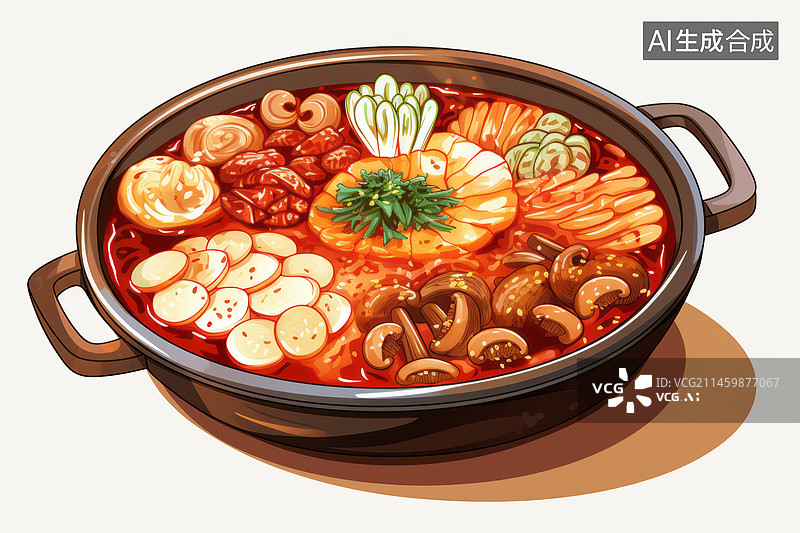 【AI数字艺术】中国传统美食火锅卡通插画图片素材