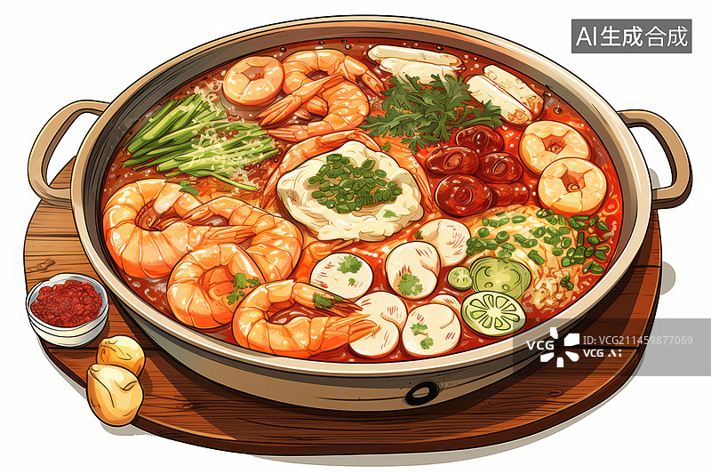 【AI数字艺术】中国传统美食火锅卡通插画图片素材