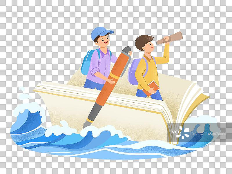 乘着书前行的男孩图片素材