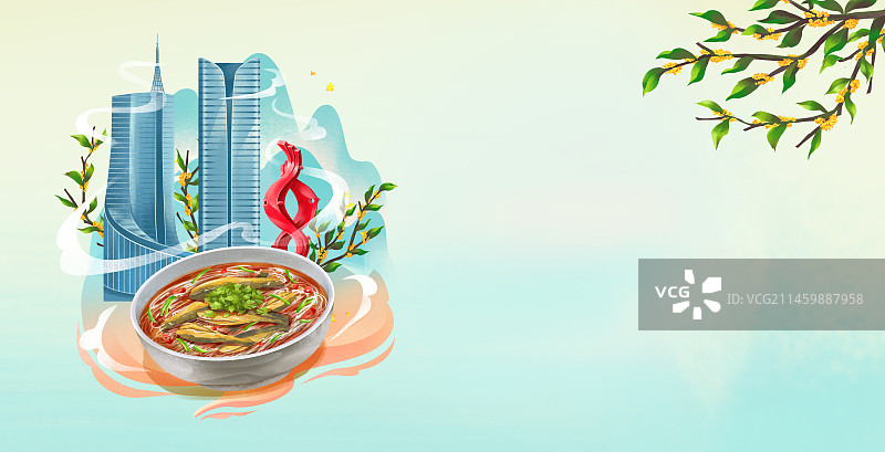 合肥标志建筑和特色美食插画图片素材