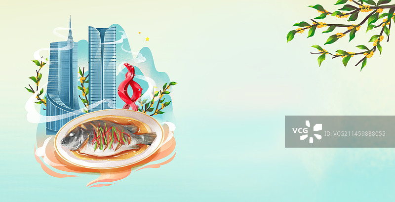 合肥标志建筑和特色美食插画图片素材