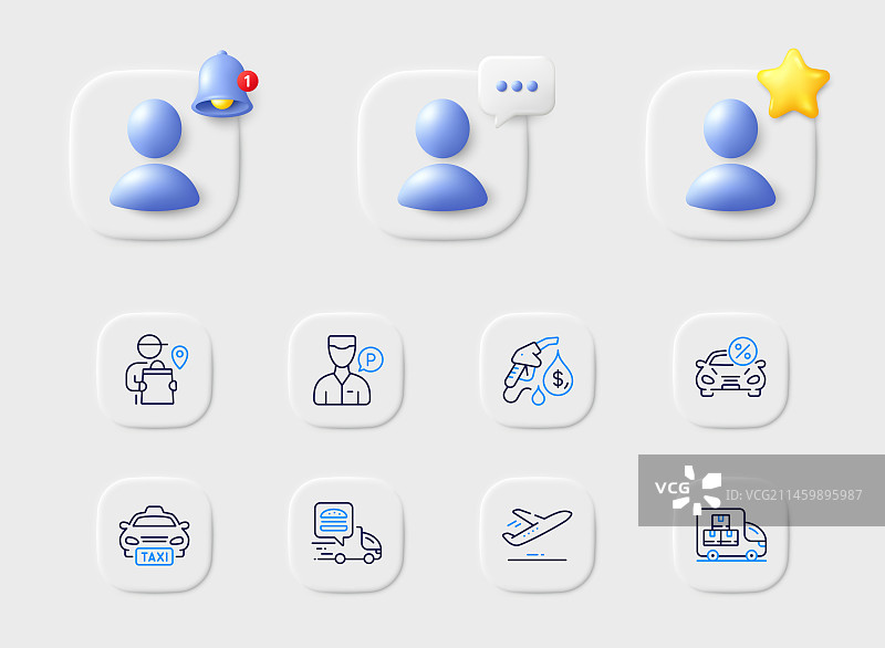 网络代客泊车员飞机和出租车线性图标图片素材