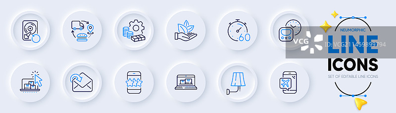 有机产品、星星和飞行模式线性图标图片素材