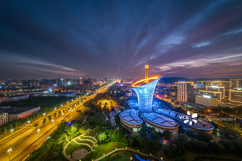 湖北武汉光谷新能源大厦（马蹄莲）夜景图片素材
