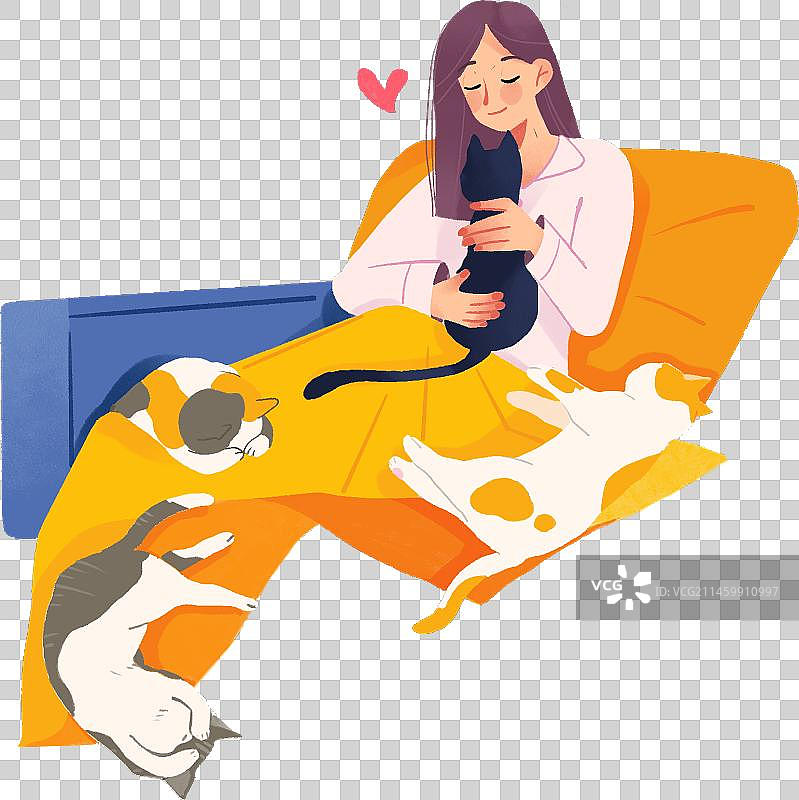 少女在宠物猫的陪伴下感到幸福图片素材