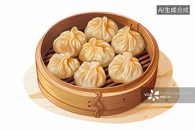 【AI数字艺术】竹蒸笼里的小笼包插画图片素材