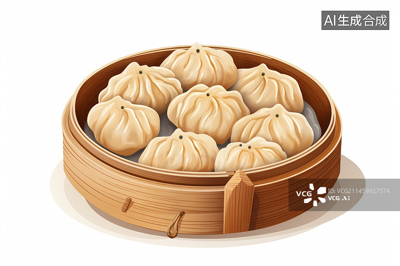 【AI数字艺术】竹蒸笼里的小笼包插画图片素材