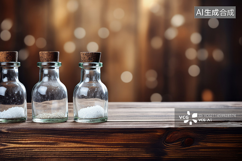 【AI数字艺术】木桌上的调料瓶图片素材