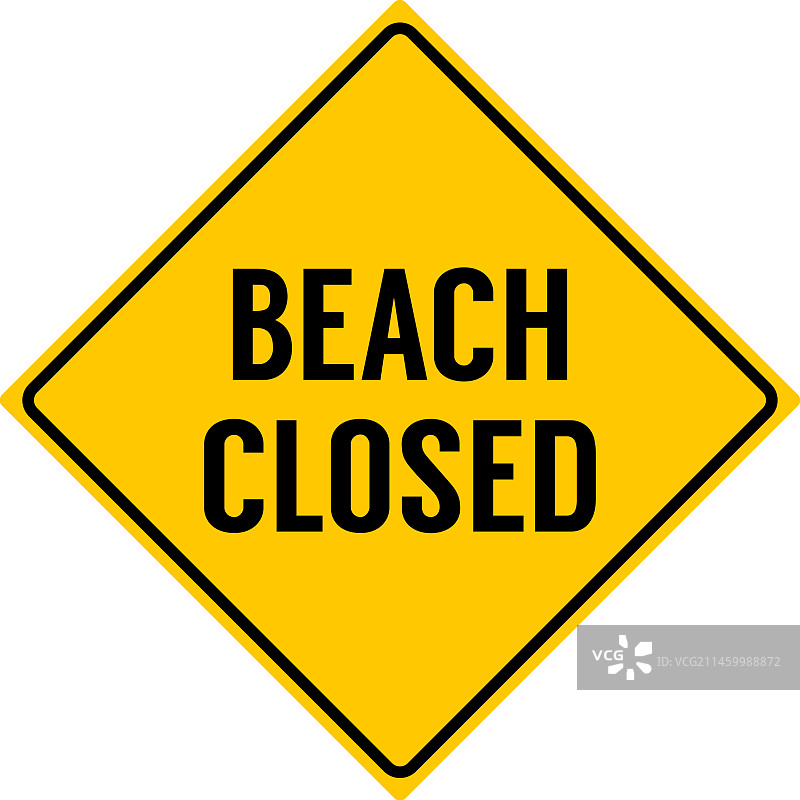 海滩关闭标志黄色三角形和菱形图片素材