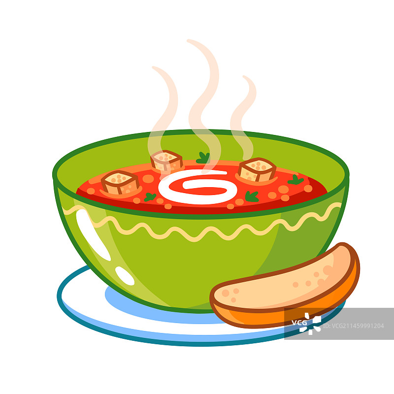 一碗热气腾腾的番茄汤配一片面包图片素材