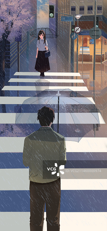 下雨天相遇图片素材