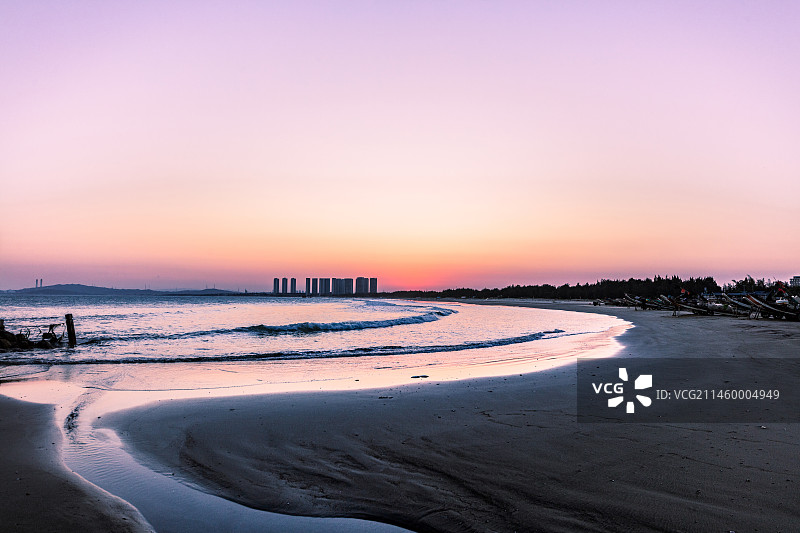 汕头南山湾海滩日落美景图片素材
