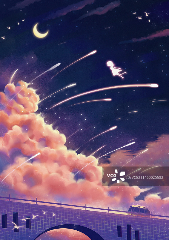治愈系插画《美好际遇》之穿云星图片素材