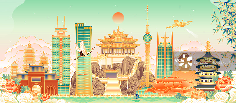 河南洛阳城市地标建筑矢量插画图片素材