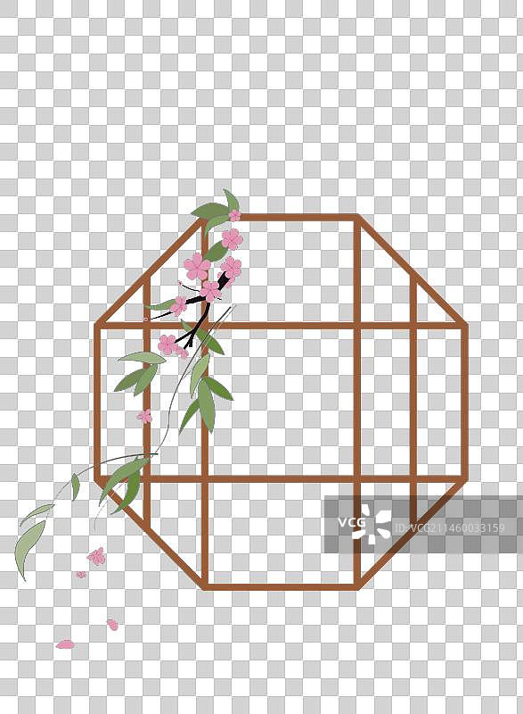 有花的窗户 扁平化风格插画图片素材