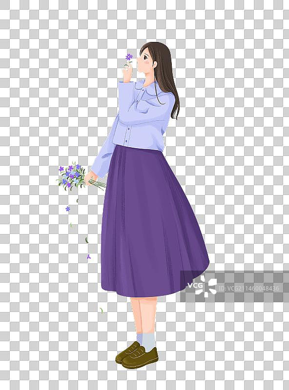 治愈系小清新插画一个温柔女人的侧视图图片素材