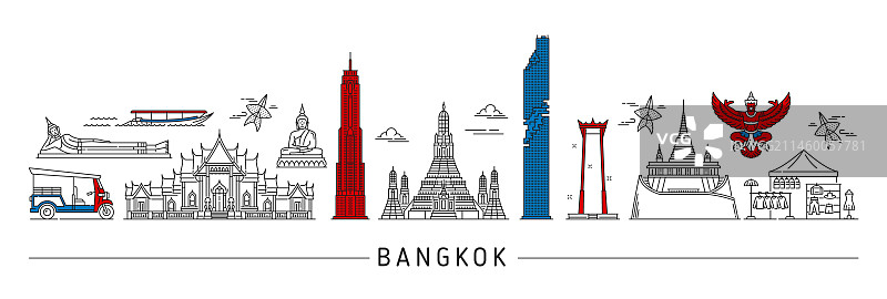 曼谷剪影泰国旅游地标图片素材
