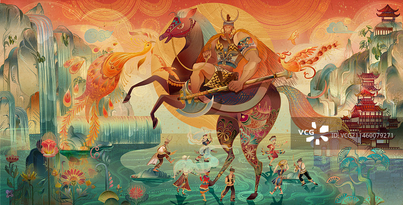 国潮风格大肠经图片素材