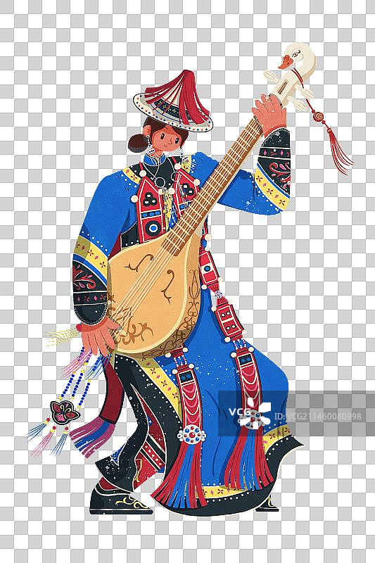 裕固族弹奏天鹅琴的妇女图片素材