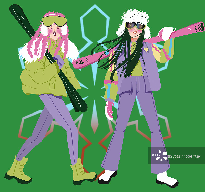 滑雪女孩插画图片素材