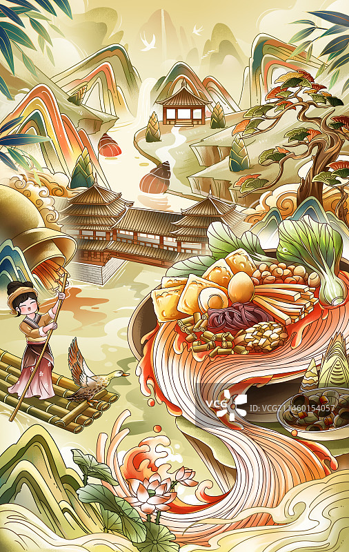 国潮风柳州螺蛳粉插画图片素材