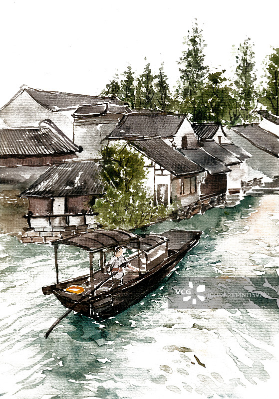 河中摇橹的船图片素材