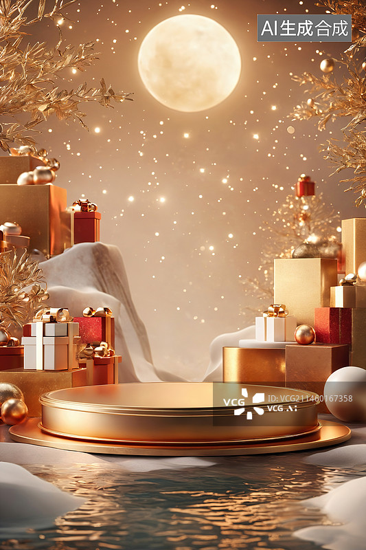 【AI数字艺术】冬季节日展台背景图片素材