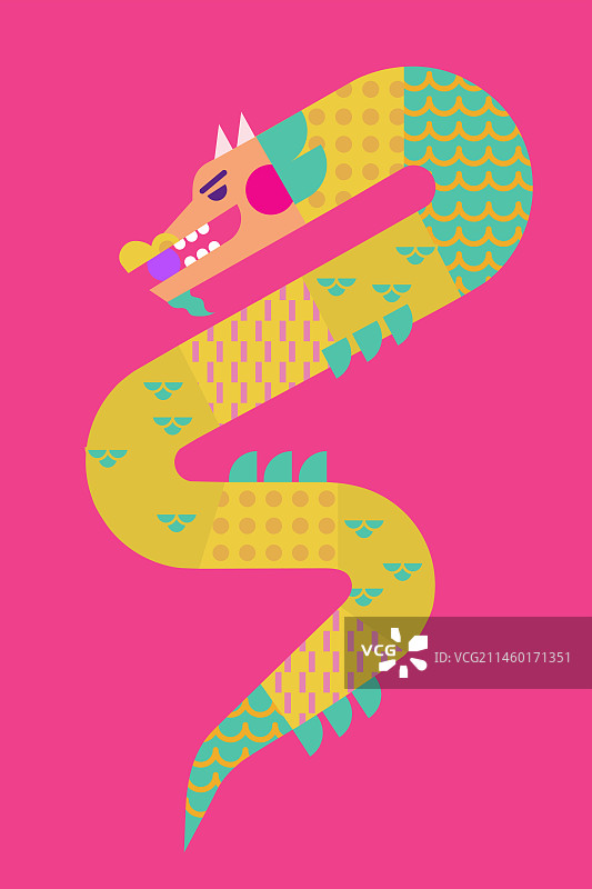 缤纷几何图形拼贴风东方龙插图图片素材