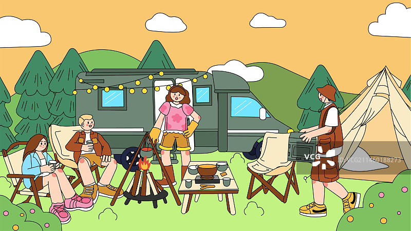 扁平风露营主视觉插画设计图片素材