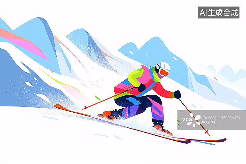 【AI数字艺术】冬至节气，冬天户外滑雪运动锻炼概念插画图片素材