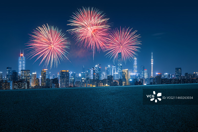 广州城市烟花表演图片素材