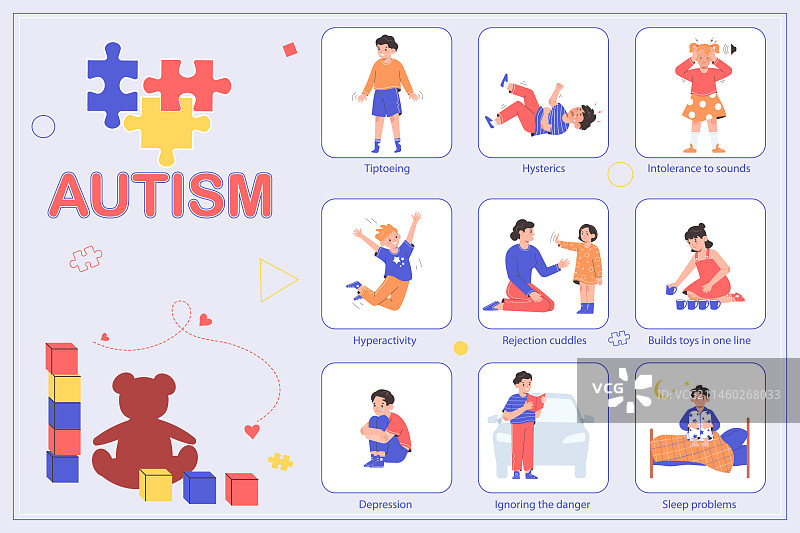 自闭症扁平化信息图图片素材