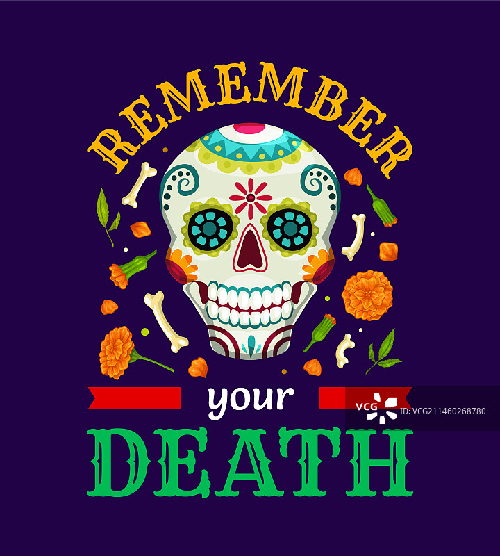 墨西哥亡灵节骷髅T恤图案图片素材