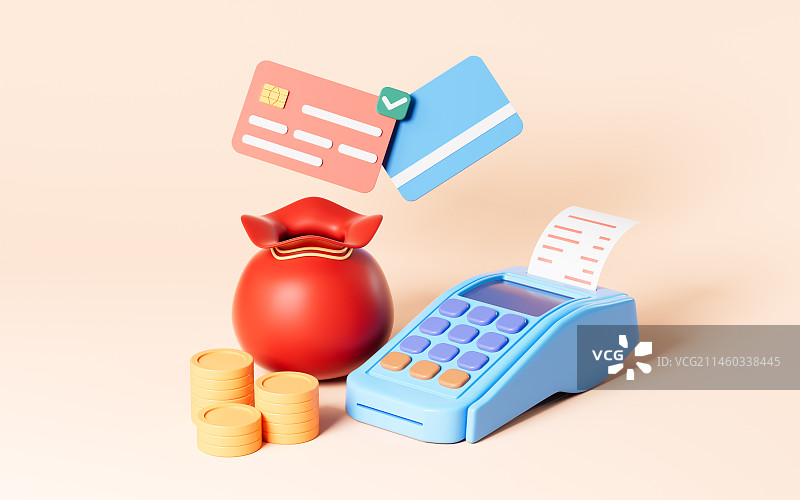 卡通现金和pos机3D渲染图片素材