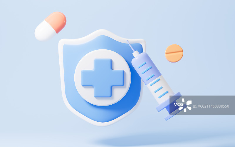 卡通疫苗防御概念3D渲染图片素材